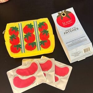 Tomato 🍅 beaded makeup bag & la soie Under Eye Patches with vitamin C brighten